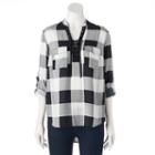 Women's Rock & Republic&reg; Lace-up Plaid Shirt, Size: Medium, Oxford