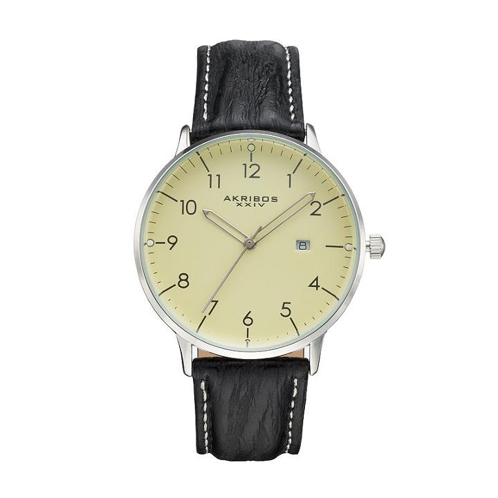Akribos Xxiv Men's Element Leather Swiss Watch, Black
