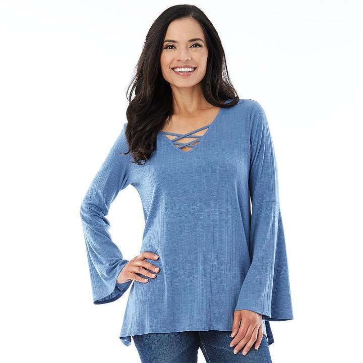 Women's Ab Studio Ribbed Crisscross Top, Size: Small, Blue (navy)
