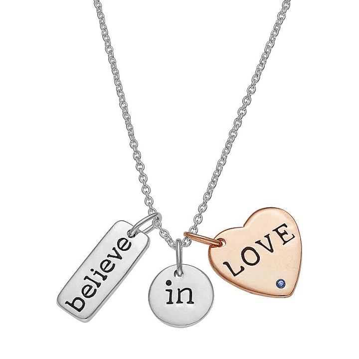 Two Tone Sterling Silver Believe In Love Charm Necklace, Women's, Size: 18, Grey