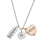 Two Tone Sterling Silver Believe In Love Charm Necklace, Women's, Size: 18, Grey