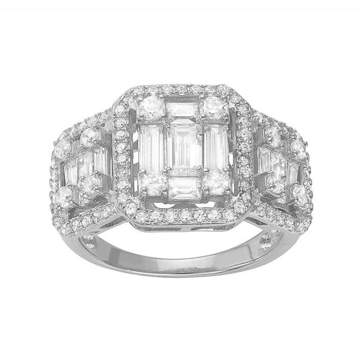 Sterling Silver Cubic Zirconia Triple Window Ring, Women's, Size: 6, White