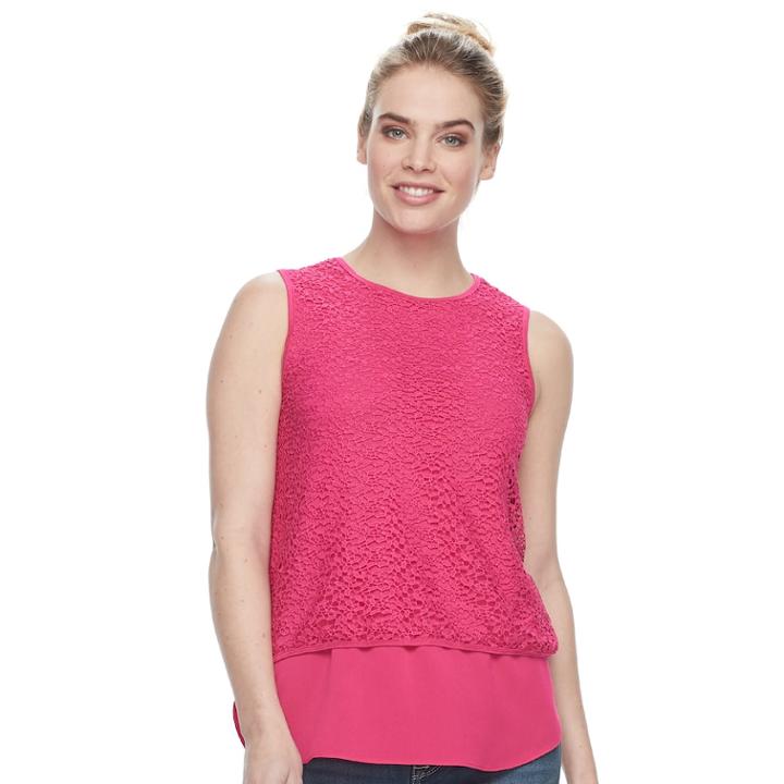 Women's Apt. 9&reg; Mixed-media Crochet Tank, Size: Small, Med Pink