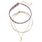 Crescent Lace & Cutout Choker Necklace Set, Women's, Dark Pink