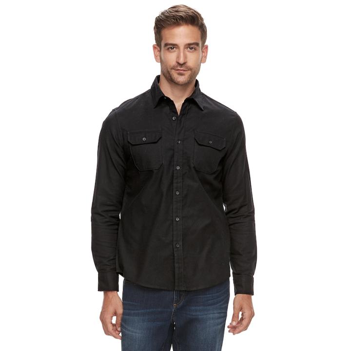 Men's Apt. 9&reg; Brushed Nep 2-pocket Woven Button-down Shirt, Size: Xxl, Black