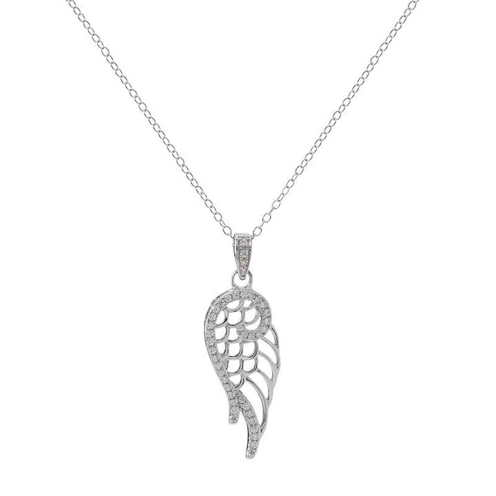 Hallmark Sterling Silver Cubic Zirconia Wing Pendant Necklace, Women's, Size: 18, White