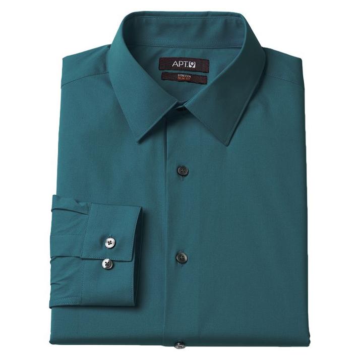 Men's Apt. 9&reg; Slim-fit Stretch Spread-collar Dress Shirt, Size: 17 36/37, Turquoise/blue (turq/aqua)