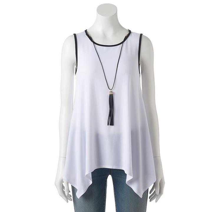 Women's Double Click Shark-bite Hem Tank, Size: Small, White