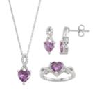 Sterling Silver Lab-created Amethyst & Cubic Zirconia Heart Pendant, Earring & Ring Set, Women's, Size: 7, Purple