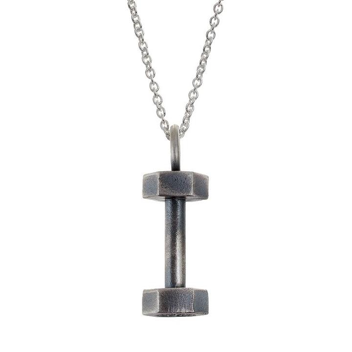 Insignia Collection Sterling Silver Dumbbell Pendant Necklace, Women's, Size: 18, Grey