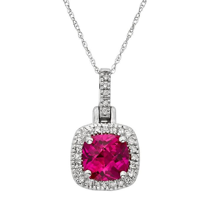 Lab-created Ruby & 1/8 Carat T.w. Diamond 10k White Gold Halo Pendant Necklace, Women's, Size: 18, Red