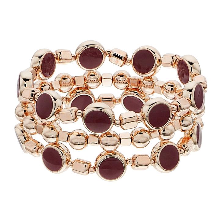Rose Gold Tone Red Bead Stretch Bracelet Set, Women's, Dark Red