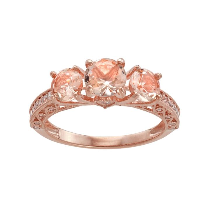 10k Rose Gold Simulated Morganite & Lab-created White Sapphire 3-stone Ring, Women's, Size: 8, Pink