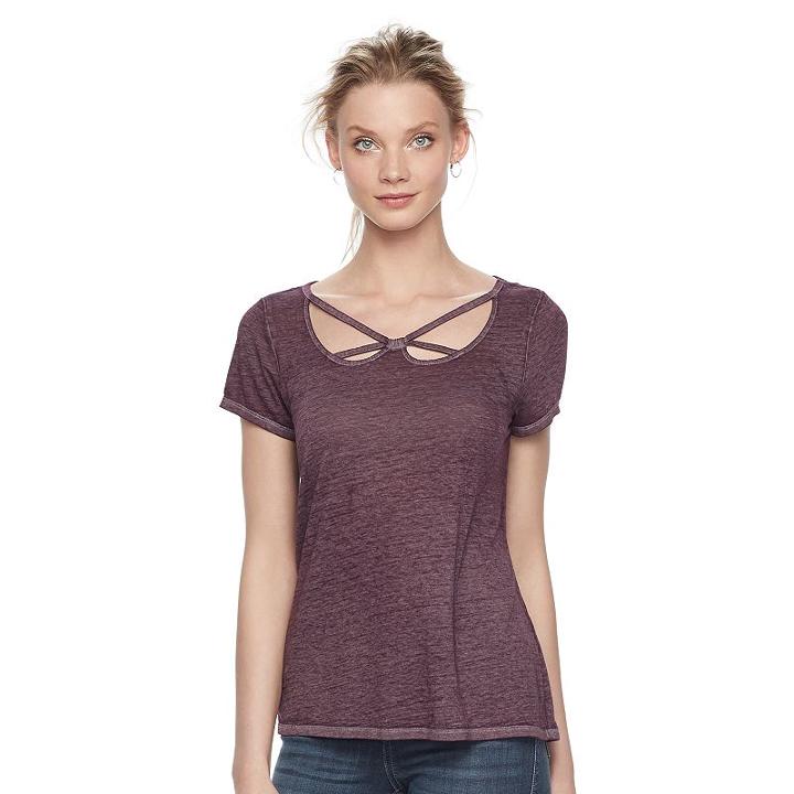 Women's Rock & Republic® Strappy Cutout Tee, Size: Small, Purple