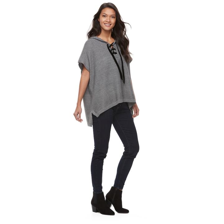 Manhattan Knit Hooded Poncho, Women's, Light Grey