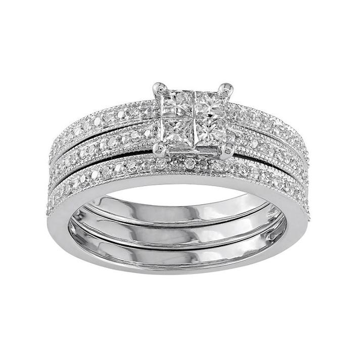 Diamond Engagement Ring Set In 10k White Gold (3/8 Carat T.w.), Women's, Size: 5