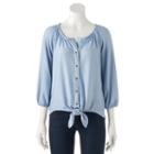 Women's French Laundry Chambray Tie-front Top, Size: Small, Turquoise/blue (turq/aqua)