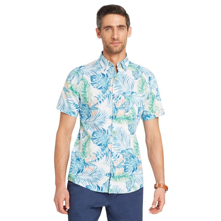 Men's Izod Classic-fit Tropical Button-down Shirt, Size: Large, White