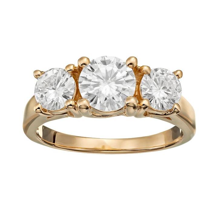 Forever Brilliant 2 Carat T.w. Lab-created Moissanite 14k Gold 3-stone Ring, Women's, Size: 7, White