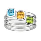 Stacks And Stones Sterling Silver Peridot, Citrine And Blue Topaz Stack Ring Set, Women's, Size: 5, Grey