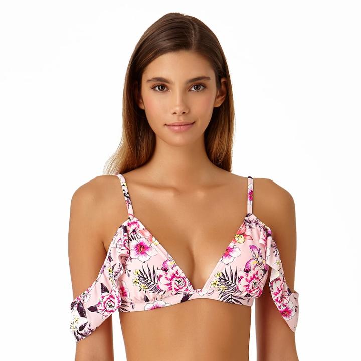 Juniors' California Sunshine Floral Off-the-shoulder Bikini Top, Women's, Size: Large, Garden Variety