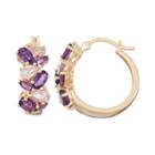 18k Gold Over Silver Amethyst & Rose De France Amethyst Cluster Hoop Earrings, Women's, Purple