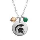 Fiora Crystal Sterling Silver Michigan State Spartans Team Logo & Heart Pendant Necklace, Women's, Size: 16, Green