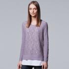 Petite Simply Vera Vera Wang Mock-layer Lace Front Top, Women's, Size: M Petite, Med Purple