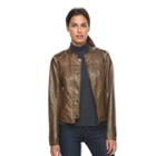 Women's Sebby Collection Low-high Faux-leather Motorcycle Jacket, Size: Small, Brown