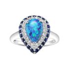 Sterling Silver Gemstone Teardrop Halo Ring, Women's, Size: 7, Blue