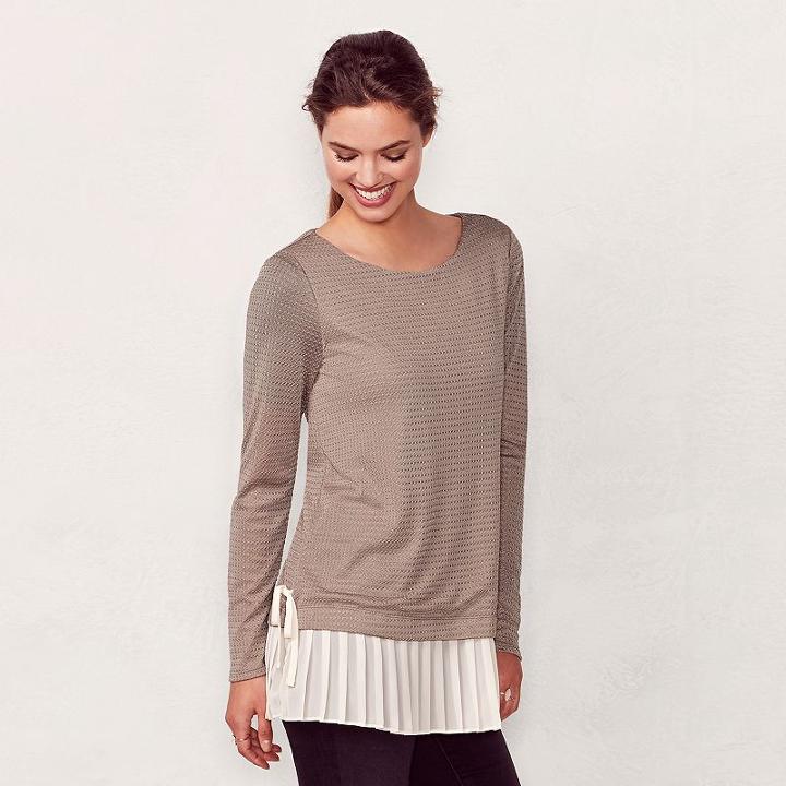 Women's Lc Lauren Conrad Mock-layer Pleated Tunic, Size: Xxl, Med Beige