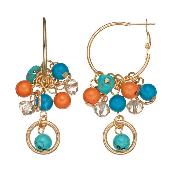 Teal & Peach Bead Nickel Free Cluster Drop Earrings, Women's, Multicolor