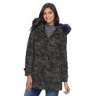 Women's Apt. 9&reg; Hooded Faux-fur Trim Cotton Parka, Size: Xl, Camouflage