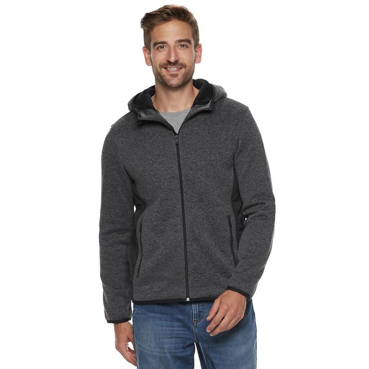 Men's Apt. 9&reg; Sherpa-lined Sweater Fleece Hooded Jacket, Size: Xl, Dark Grey
