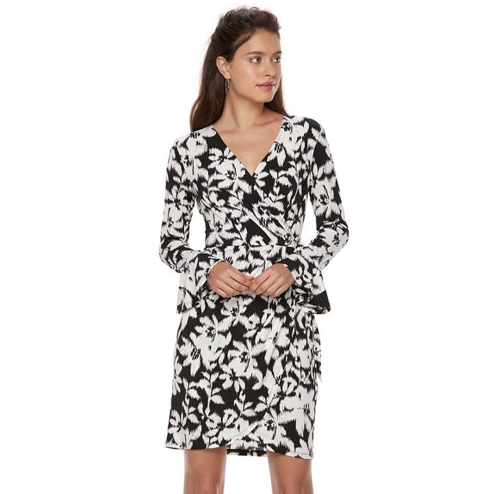 Petite Suite 7 Floral Ikat Faux-wrap Dress, Women's, Size: 6 Petite, White Oth