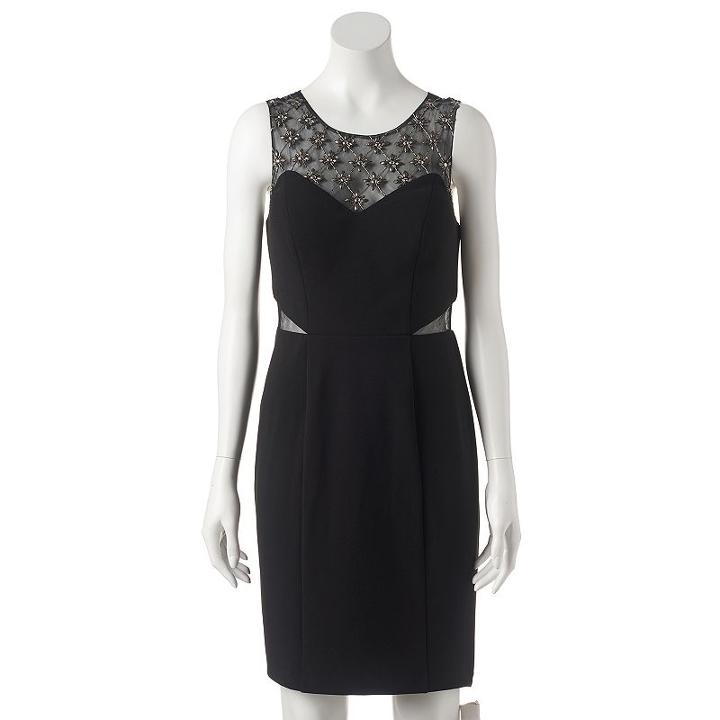 Women's 1 By 8 Embellished Illusion Sheath Dress, Size: 12, Black