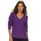 Women's Chaps Cable-knit V-neck Sweater, Size: Xl, Purple
