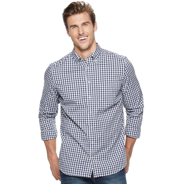 Big & Tall Sonoma Goods For Life&trade; Flexwear Poplin Button-down Shirt, Men's, Size: 3xb, Dark Blue