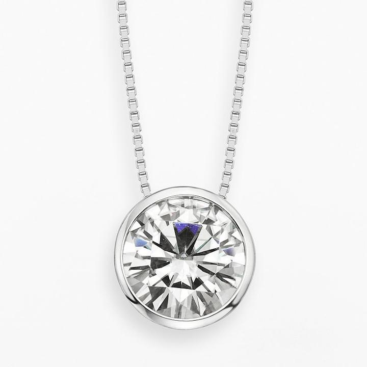 Forever Brilliant 14k White Gold 2 5/7-ct. T.w. Round-cut Lab-created Moissanite Pendant, Women's, Size: 18