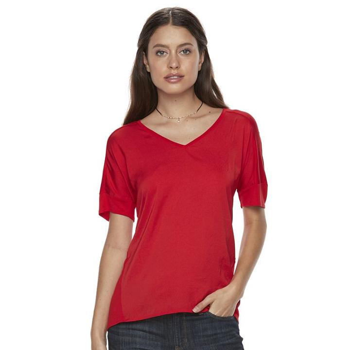Petite Apt. 9&reg; Mixed-media V-neck Top, Women's, Size: L Petite, Med Red