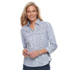 Petite Croft & Barrow&reg; Knit-to-fit Roll-tab Shirt, Women's, Size: M Petite, Med Blue
