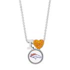 Sterling Silver Crystal I Love Denver Broncos Team Logo Heart Pendant, Women's, Orange