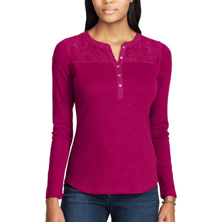 Women's Chaps Lace-trim Henley Shirt, Size: Xl, Red