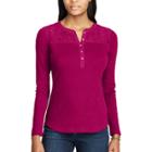 Women's Chaps Lace-trim Henley Shirt, Size: Xl, Red