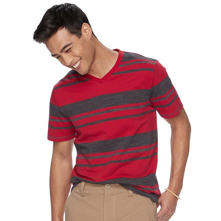 Men's Urban Pipeline&reg; Striped Maxflex V-neck Tee, Size: Xxl, Red