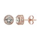 Diamond Essence 18k Rose Gold Over Silver Crystal & Diamond Accent Halo Stud Earrings, Women's, White