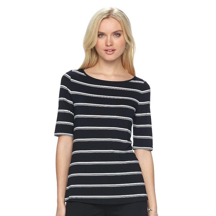Women's Apt. 9&reg; Essential Striped Boatneck Tee, Size: Xxl, Black