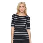 Women's Apt. 9&reg; Essential Striped Boatneck Tee, Size: Xxl, Black