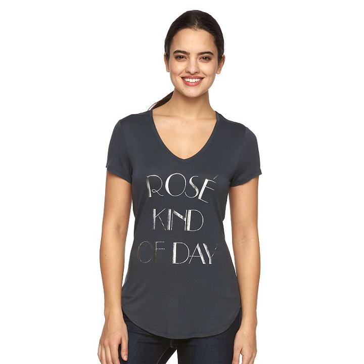 Women's Apt. 9&reg; V-neck Graphic Tee, Size: Large, Oxford