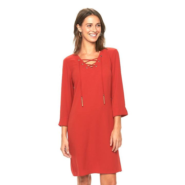 Women's Msk Lace-up Crepe Shift Dress, Size: 12, Red/coppr (rust/coppr)